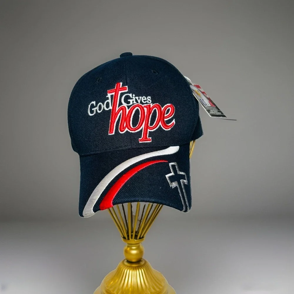 NWT God Gives Hope I Love Jesus Christian Cross Baseball Hat Cap Black Acrylic
